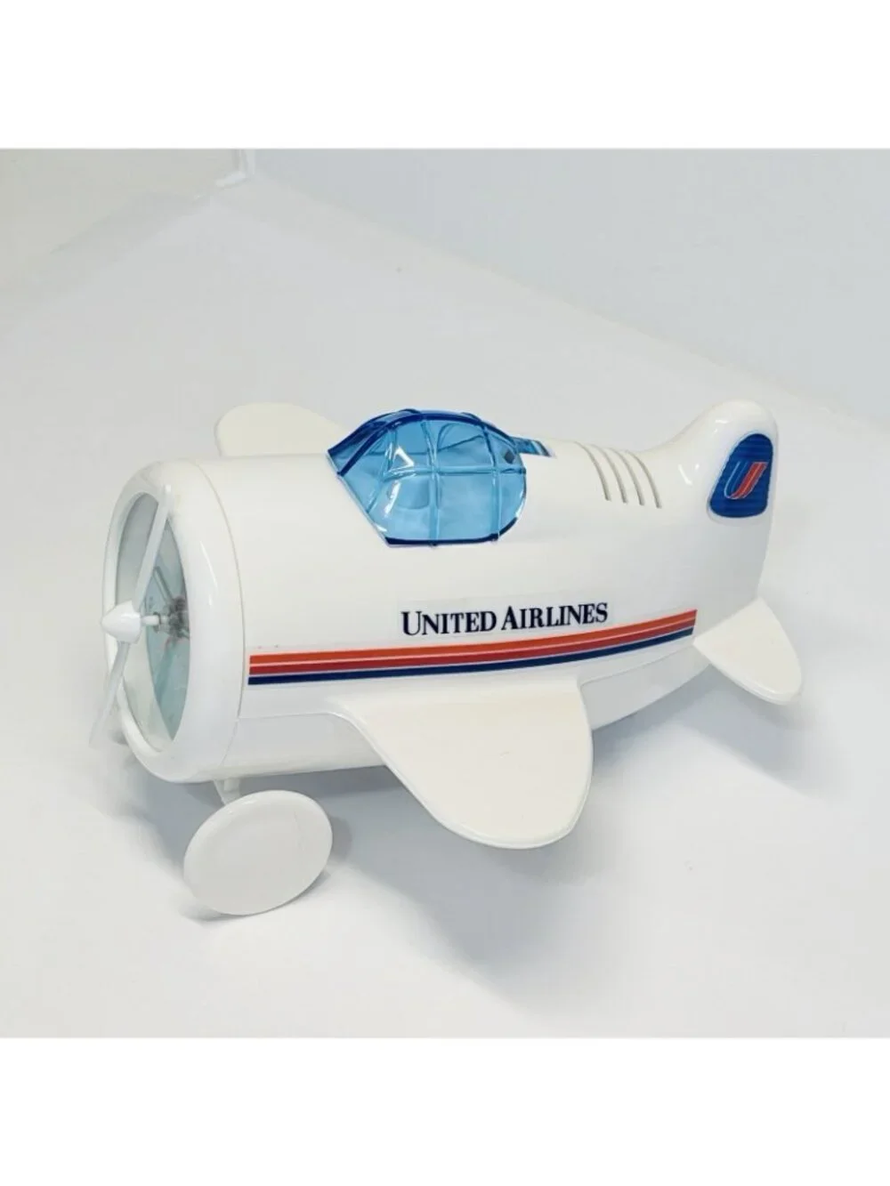 United Airlines VTG  Airplane Desk Alarm Clock Works Propeller Moves